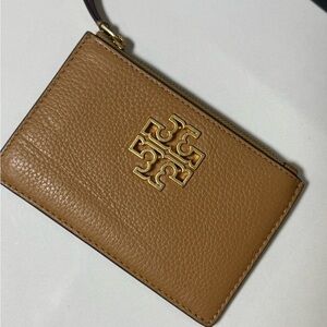 Tory Burch Brown Leather Card Holder with Gold Logo